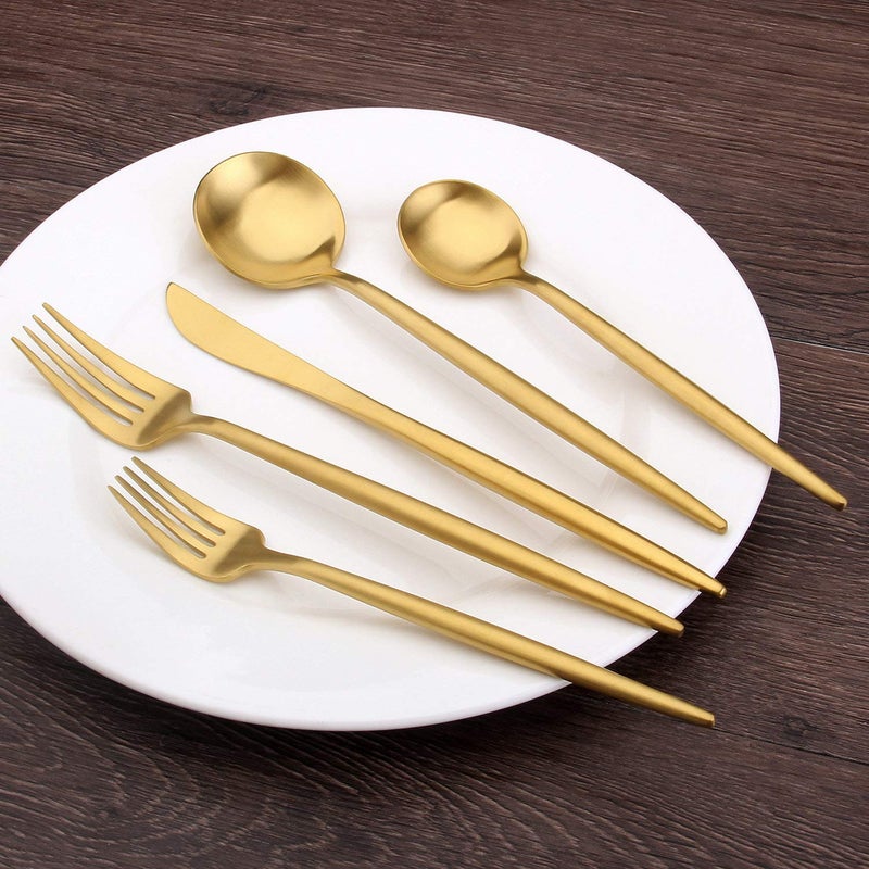 sharecook Matte Gold Silverware Set, sharecook 20-Piece Stainless Steel Satin Finish Flatware Set Service for 4, Kitchen Utensil Set, Tableware Cutlery Set for Home and Restaurant - Image 4